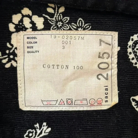 SACAI Men's Paisley Floral Detail Shirt - Black + White - Size 3 Large - Picture 7 of 7